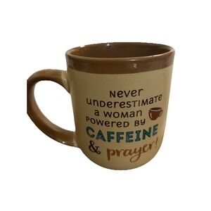 "Prayer & Coffee" Woman Mug by Abbey Gift Large Inspirational Tan & Brown, 18 oz